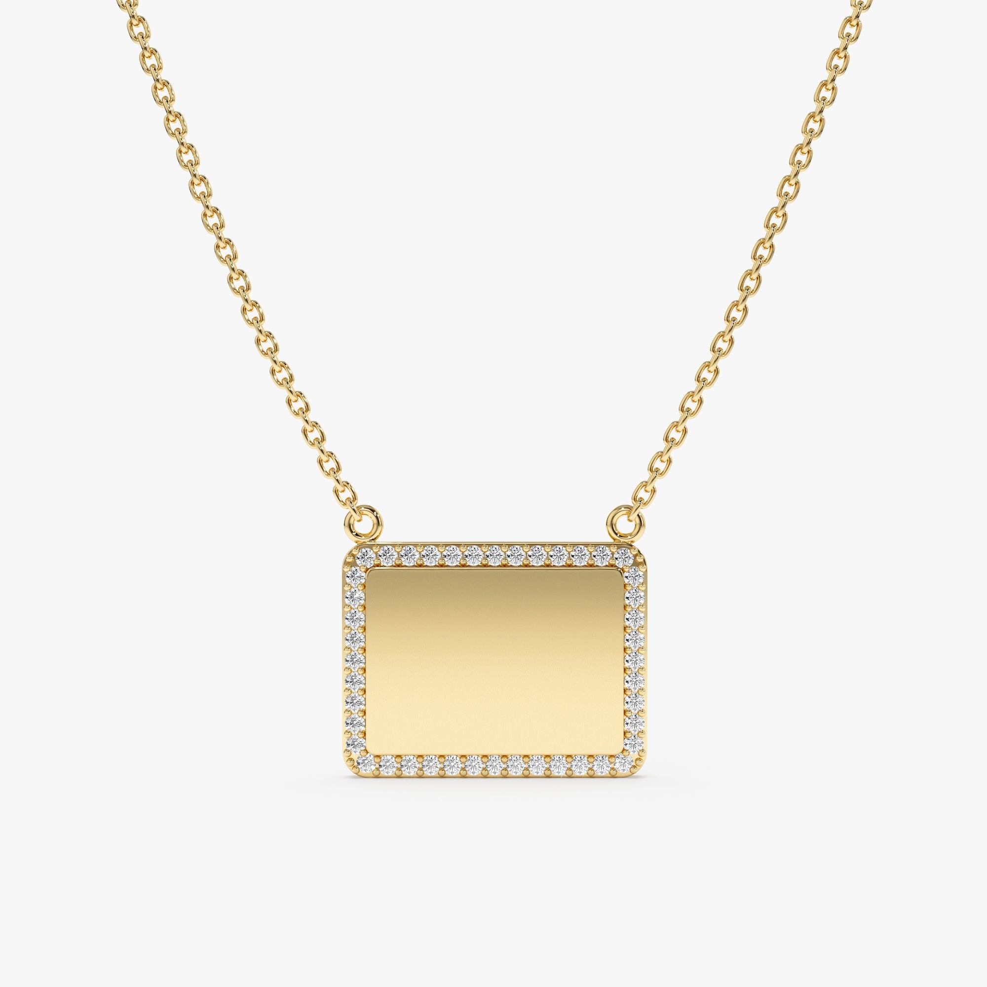 Personalized Diamond Framed Name Plate Necklace