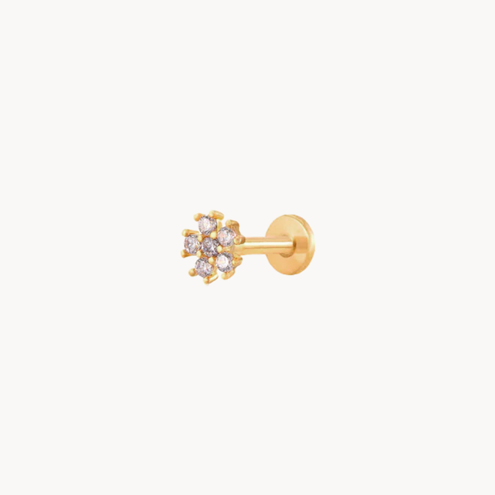 Full Flower Piercing: One Micron 18 Carat Gold Plated Steel - Jewel Edition