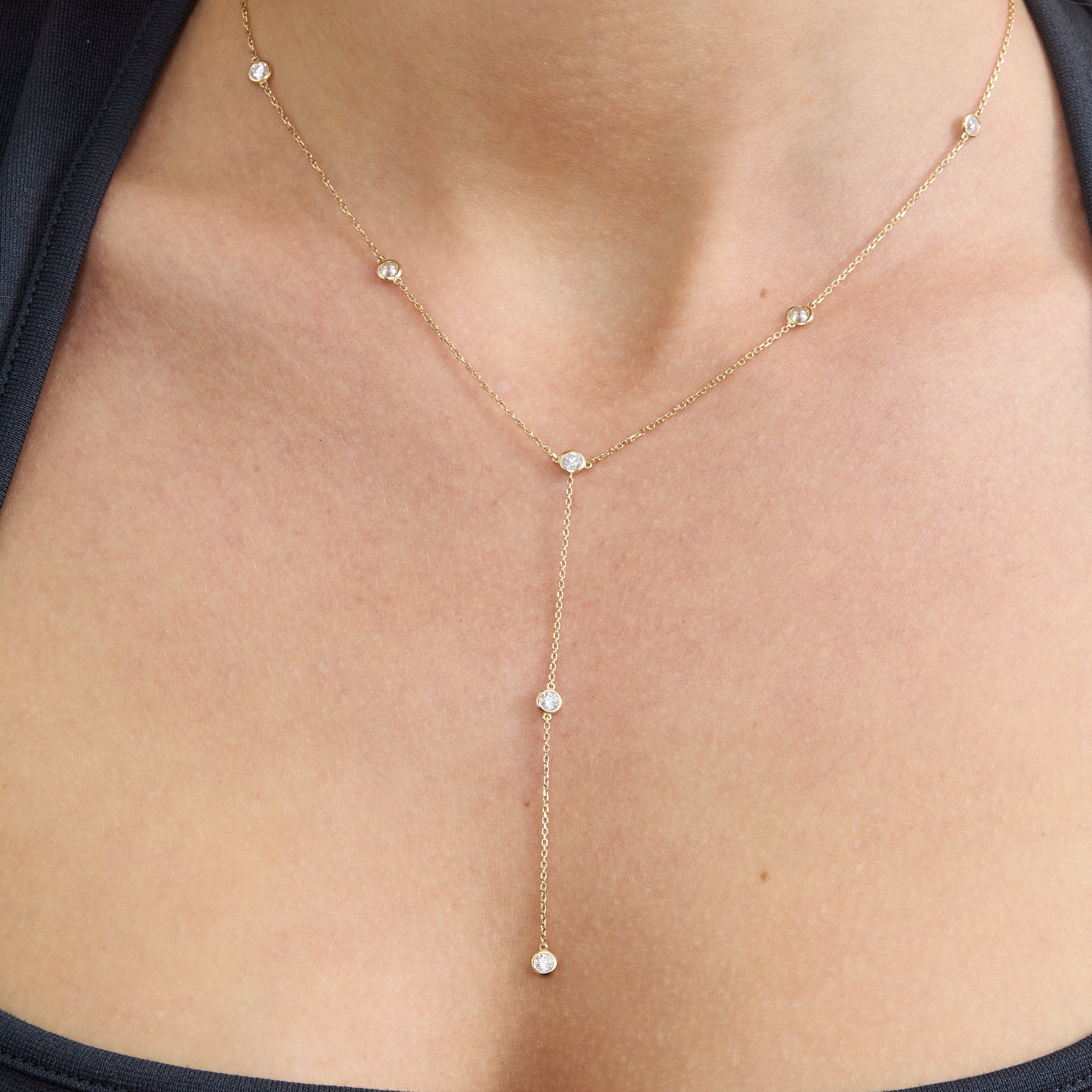 Diamond Sparkle Drop Lariat Necklace
