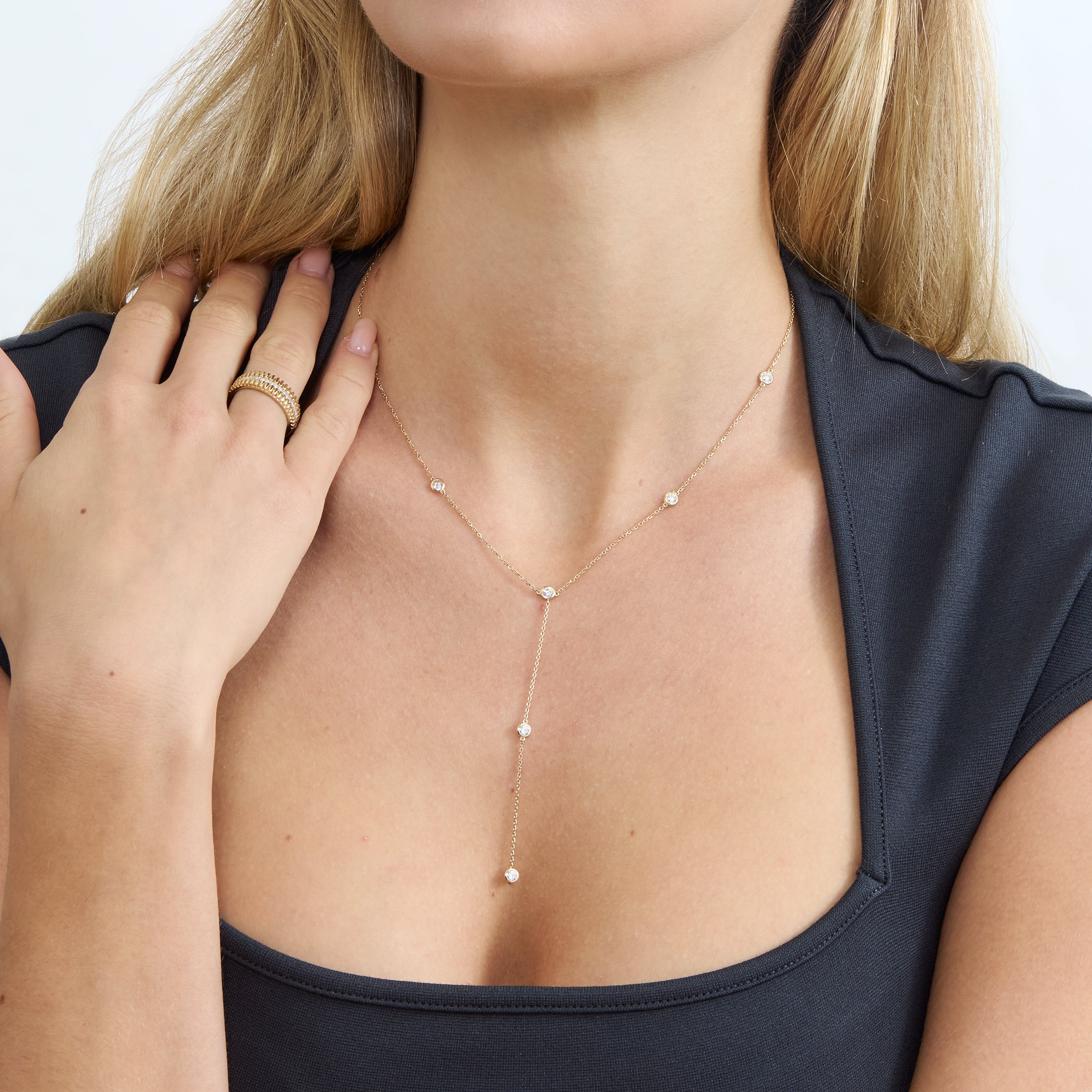 Diamond Sparkle Drop Lariat Necklace