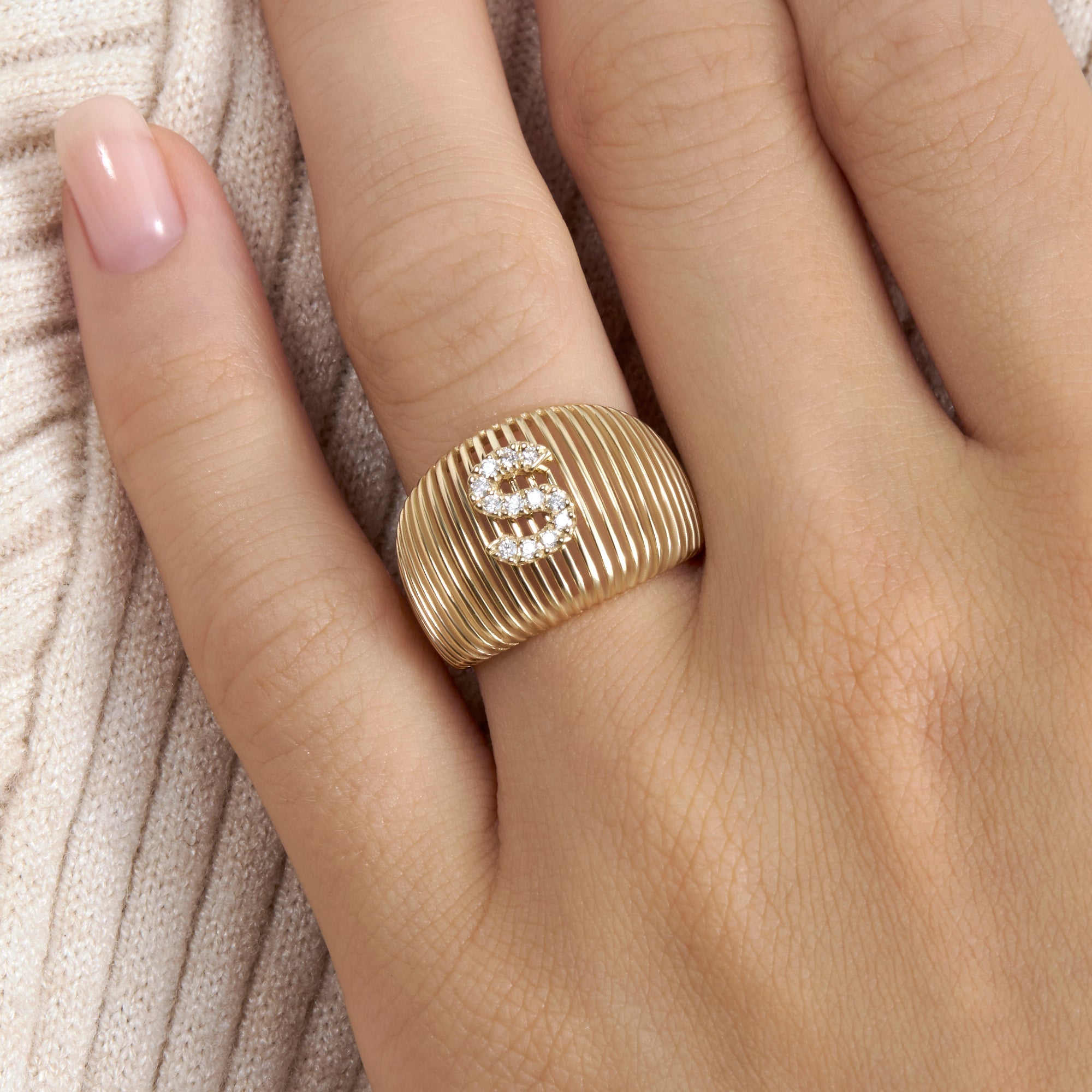 Sparkling Dome Initial Ring