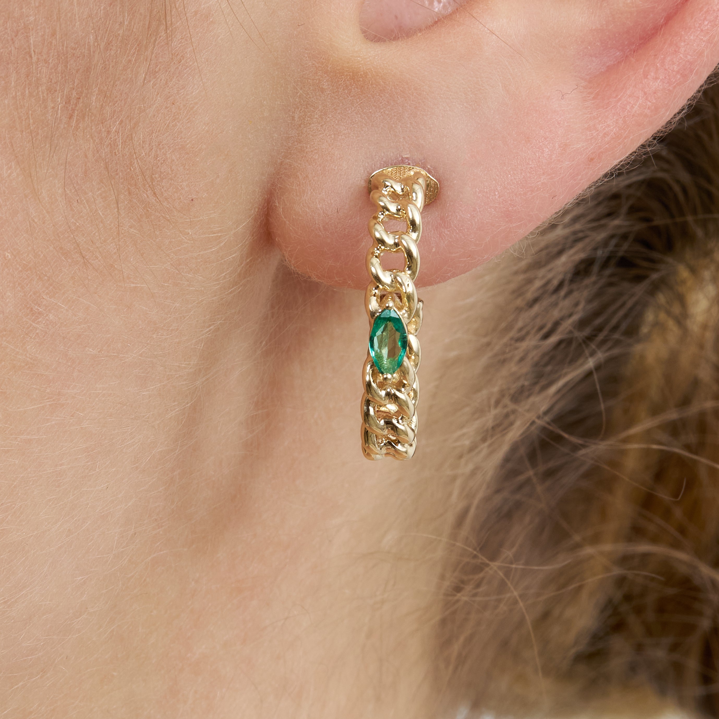 Interlinked Emerald Hoop Earrings