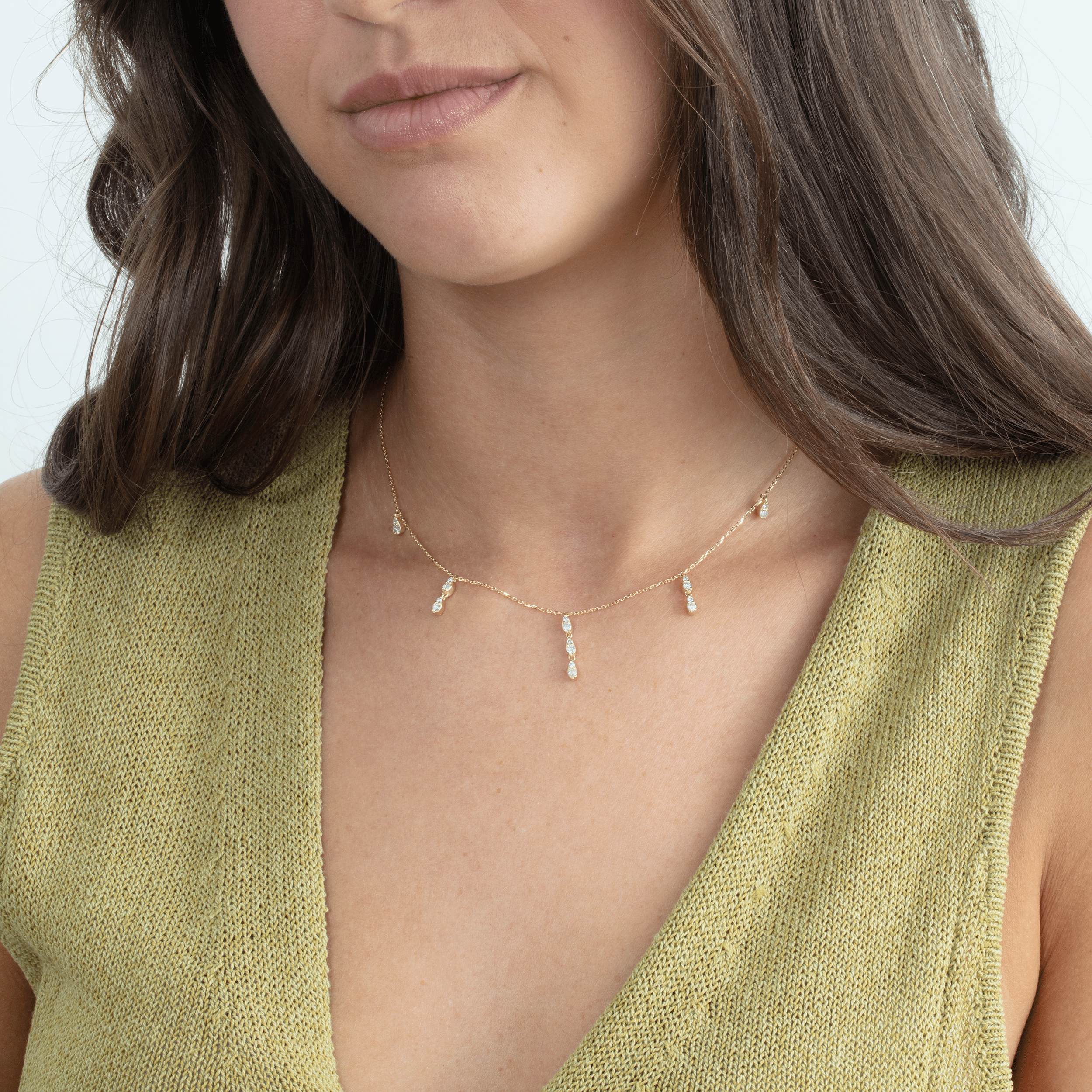Diamond Sparkling Raindrop Station Necklace
