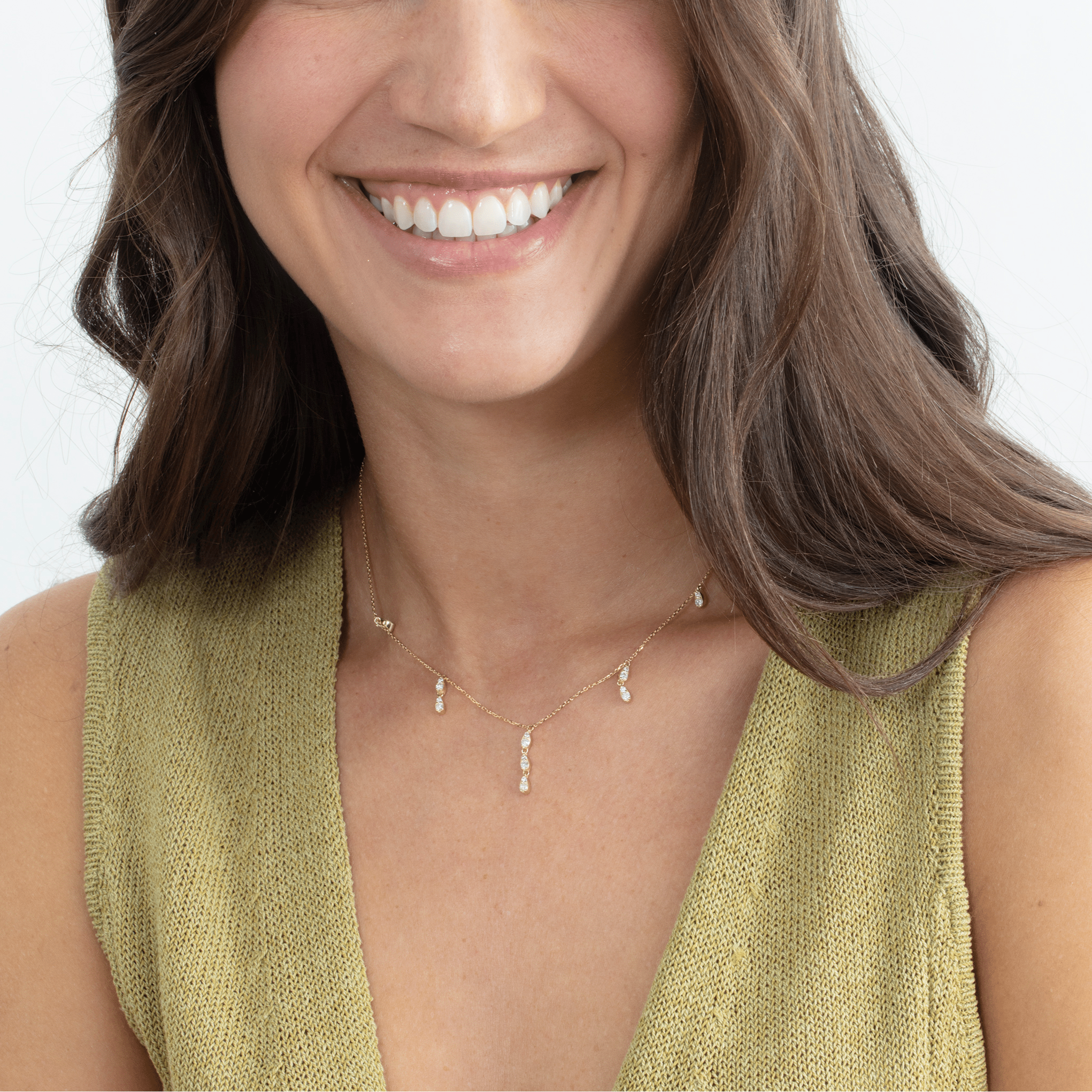 Diamond Sparkling Raindrop Station Necklace
