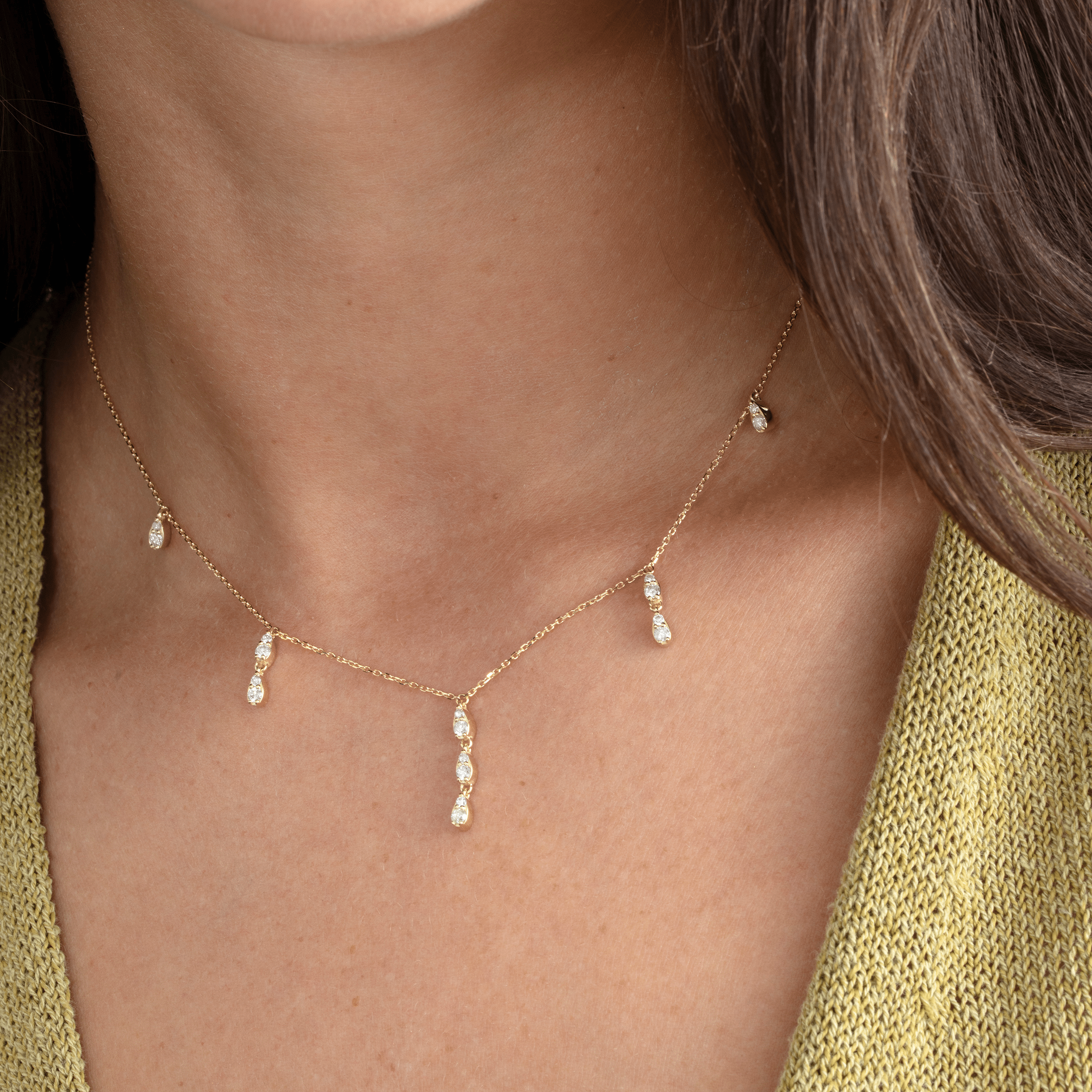 Diamond Sparkling Raindrop Station Necklace