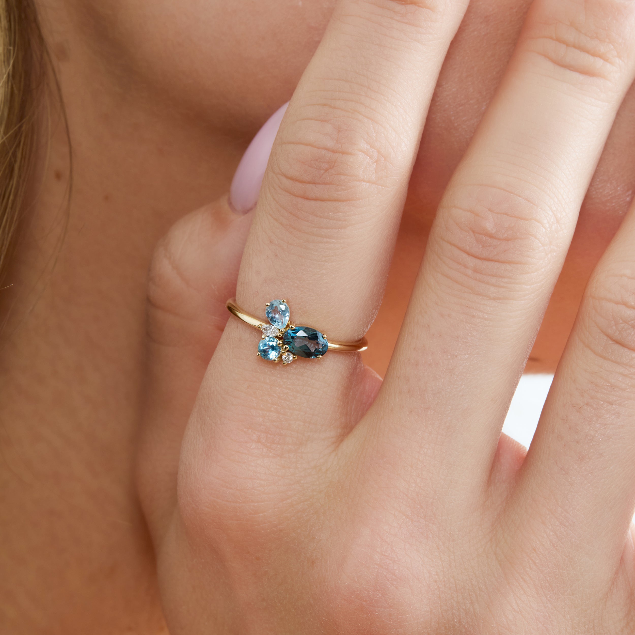 Ocean Blue Topaz Cluster Ring