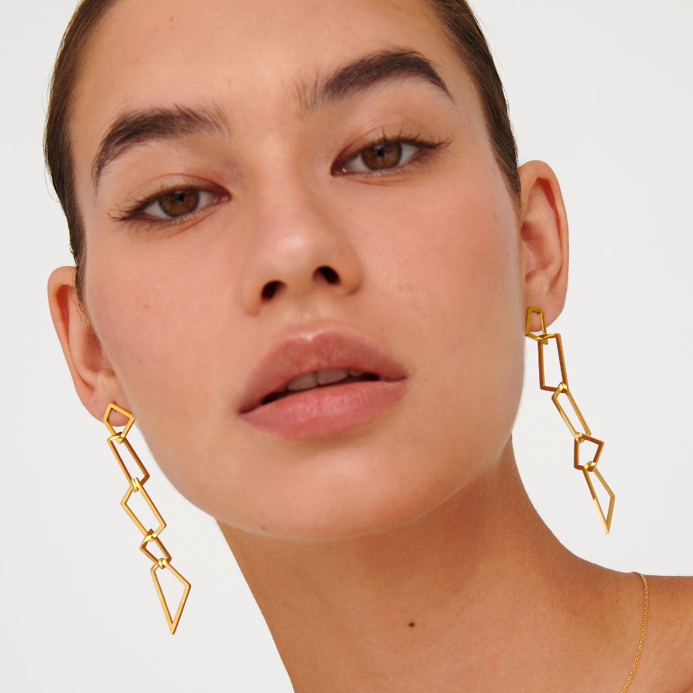 Geometric Ladder Gold-Plated Steel Earrings - Jewel Edition