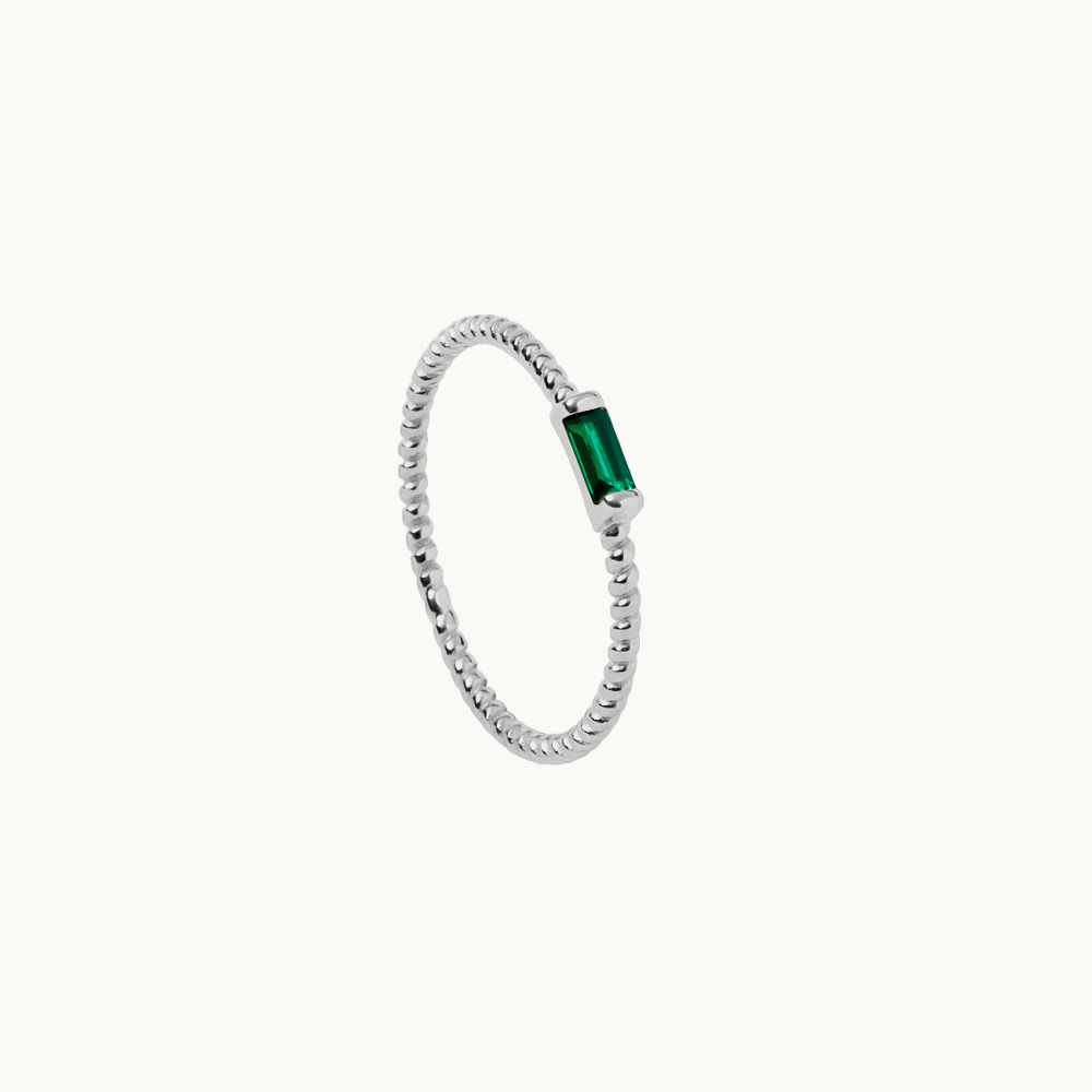 Minimalist Elegance: Sterling Silver 925 Ring with 18K Gold Plating and Green Zirconia - Jewel Edition