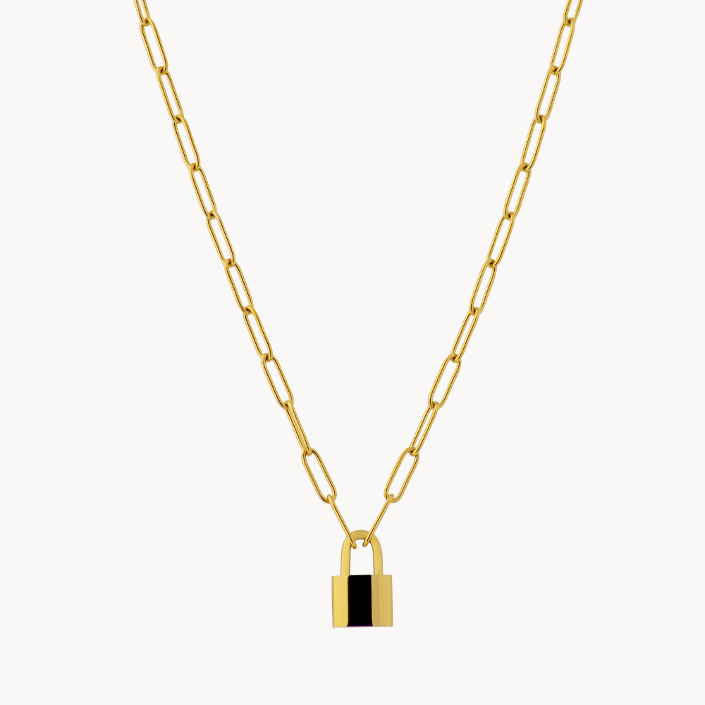 Eliot Rectangular Link Chain Necklace with Padlock Charm - Jewel Edition