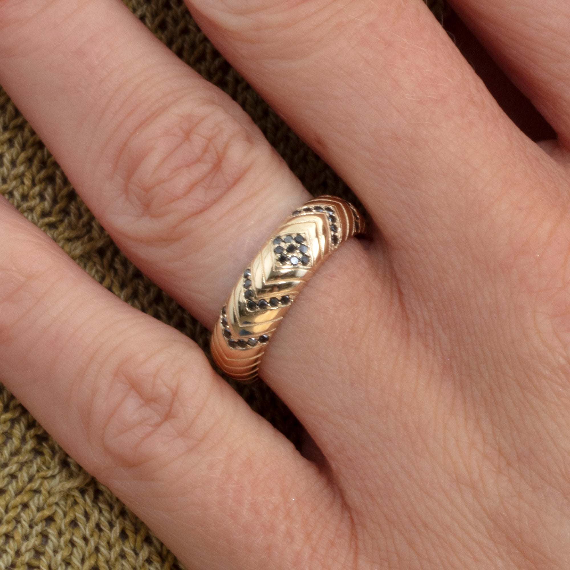 Minimalist Black Stone Chevron Ring