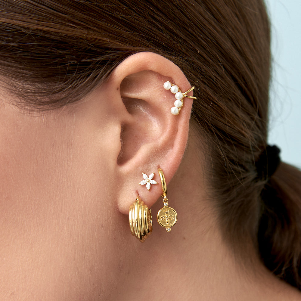 Elegant Fleur Flower Piercing: Sterling Silver 925 Gold Plated 18kt - Jewel Edition