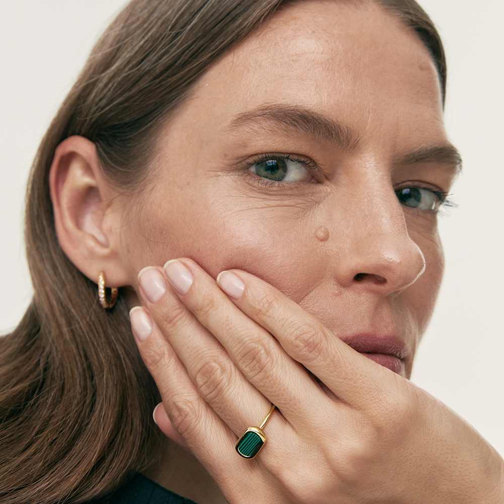 Sophisticated Splendor: Malachite Adjustable Gold-Plated Ring - Jewel Edition