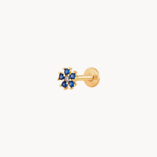 Blue Cubic Zirconia Full Flower Piercing: 18 Carat Gold Plated Steel - Jewel Edition