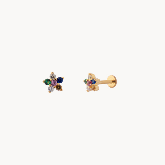 Colorful Candy Flower Piercing in 18K Gold-Plated Steel - Jewel Edition