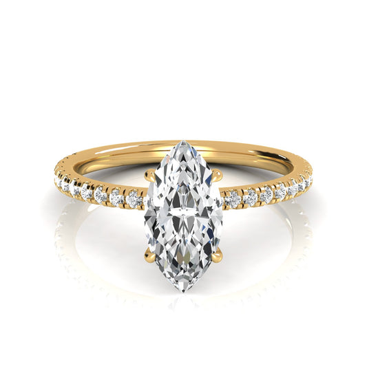 Badgley Mischka Near-Colorless 1 1/2 ctw Marquise Moissanite / Lab Grown Diamond Hidden Halo Engagement Ring - A stunning and elegant choice featuring a marquise-cut moissanite or lab-grown diamond with a hidden halo design by Badgley Mischka