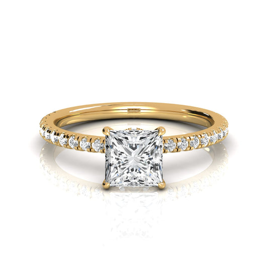 1.25 ctw Princess Lab Grown Moissanite Diamond Hidden Halo Engagement Ring - Sparkling brilliance with lab-grown princess-cut diamonds, set in a hidden halo design for timeless elegance.