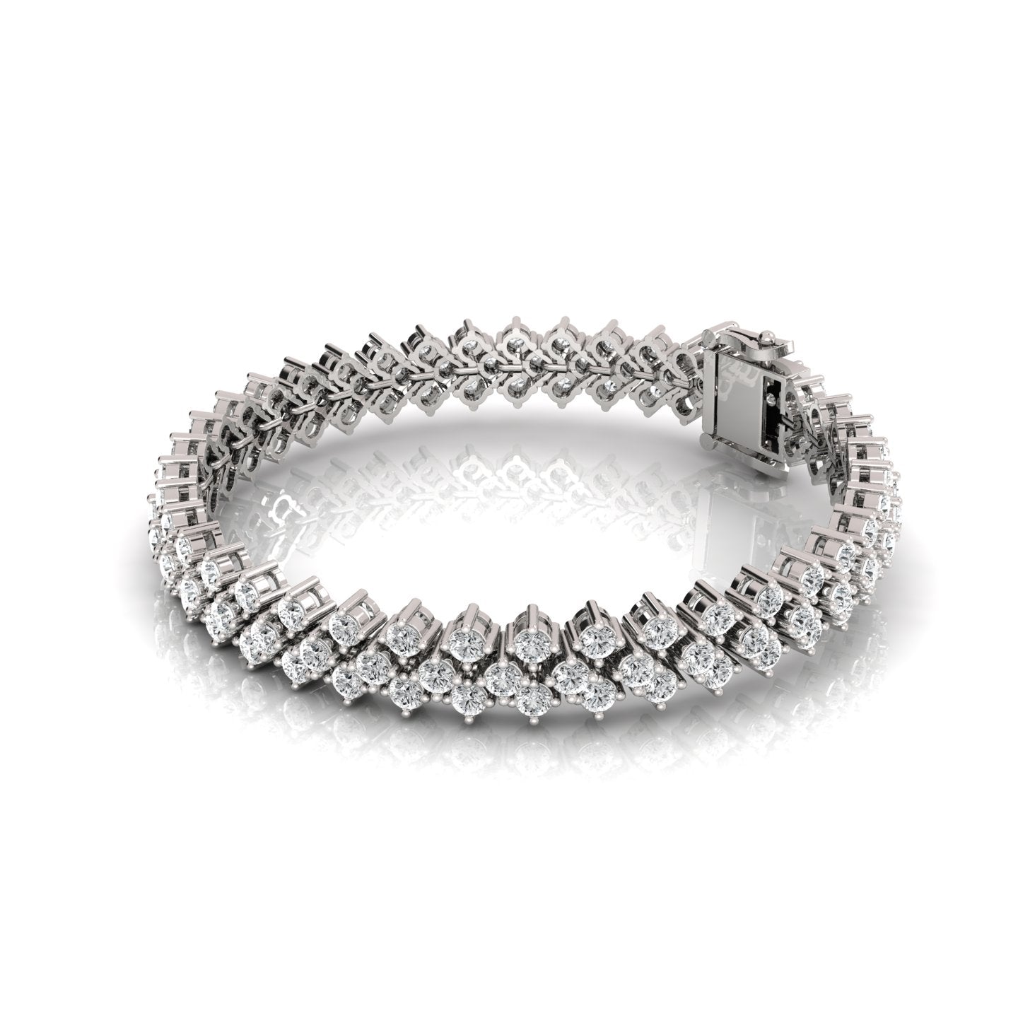 Round Moissanite Diamond Three Row Fashion Bracelet - Contemporary Glamour with Sustainable Sparkle