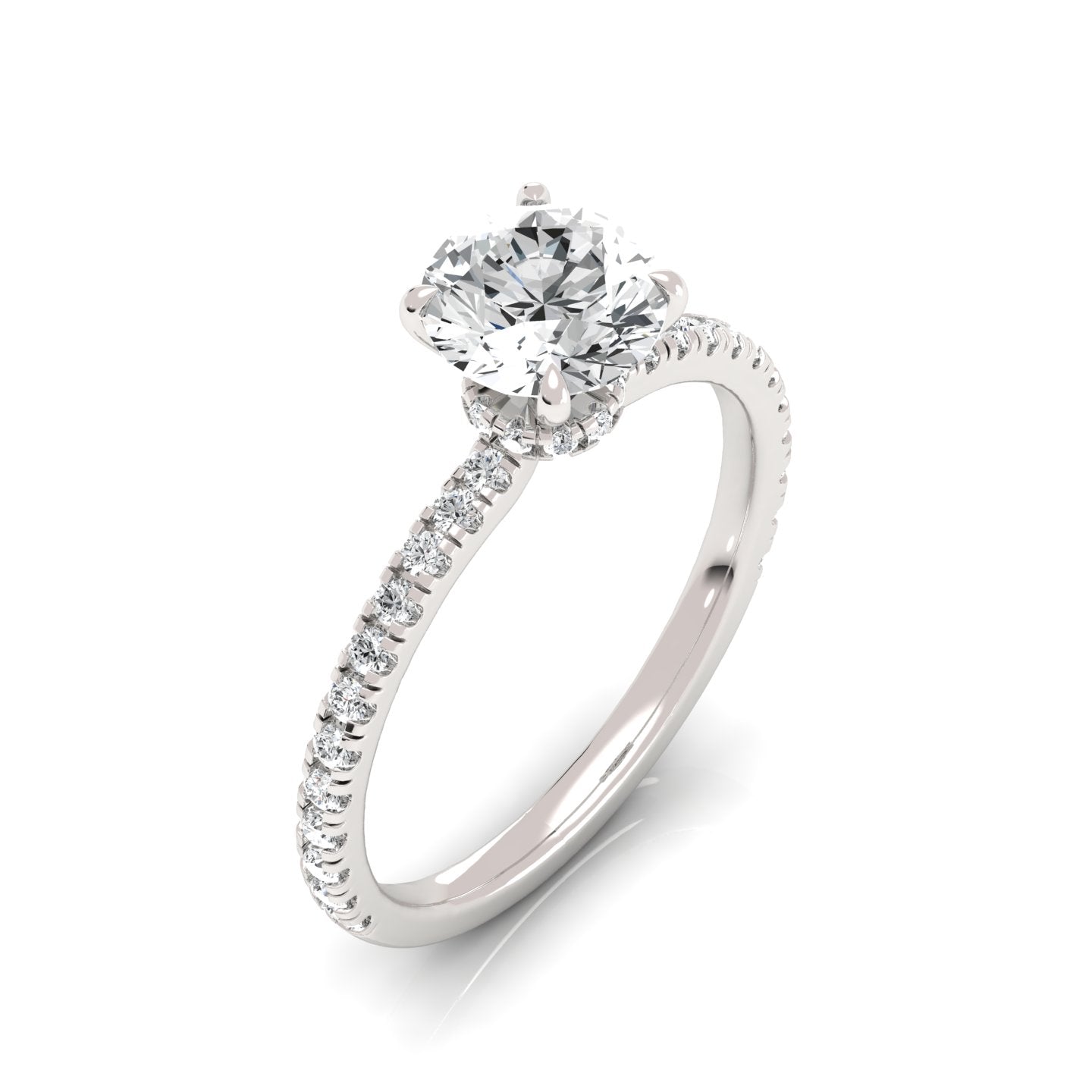 1.25 ctw Round Lab Grown Moissanite Diamond Hidden Halo Engagement Ring - Exquisite brilliance with round lab-grown diamonds, nestled in a hidden halo setting for timeless beauty.