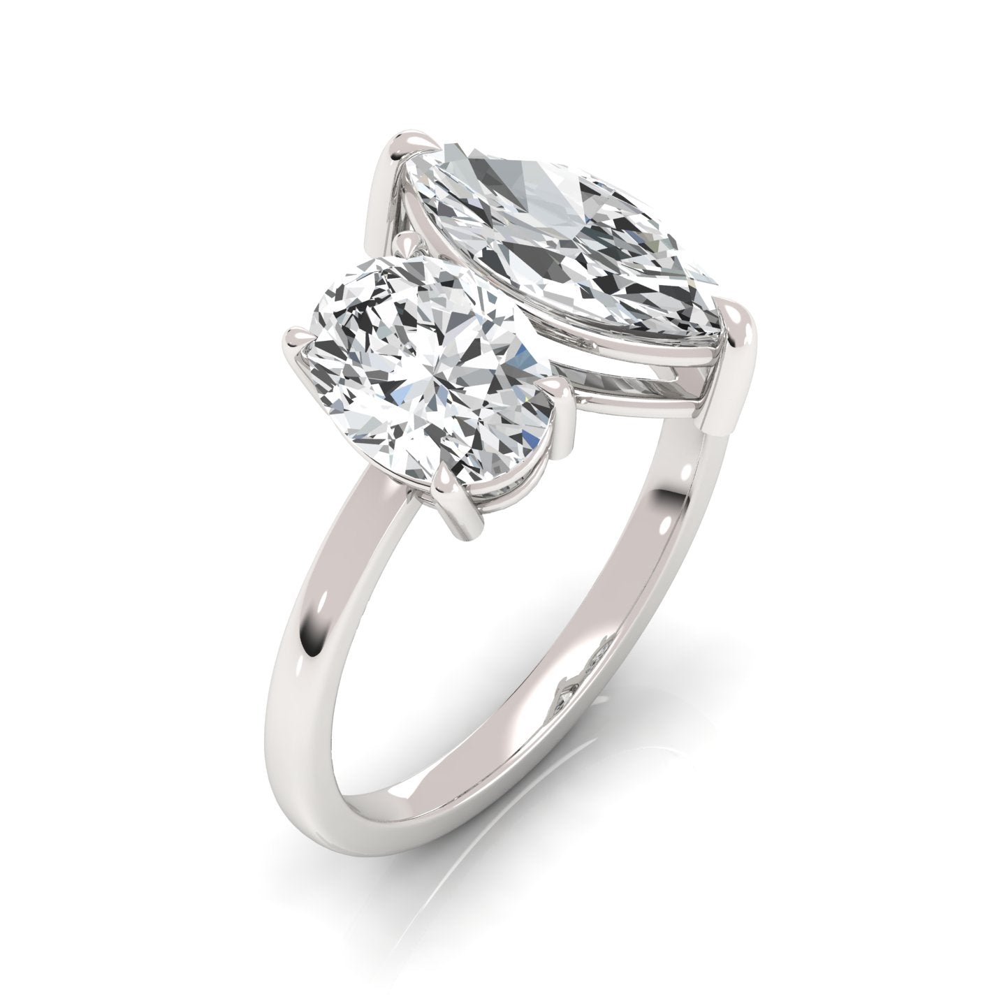 3 ctw Marquise and Oval Lab Grown Diamond Two Stone Engagement Ring - Stunning design featuring marquise and oval lab-grown diamonds for a unique and elegant statement