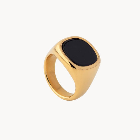 Onyx: XL Gold-Plated Steel Signet Ring - Jewel Edition