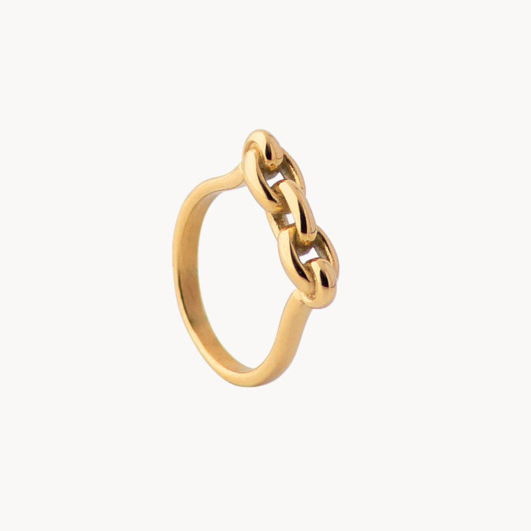 Vintage-Inspired Interlocking Links Ring in 18kt Gold-Plated Steel - Jewel Edition