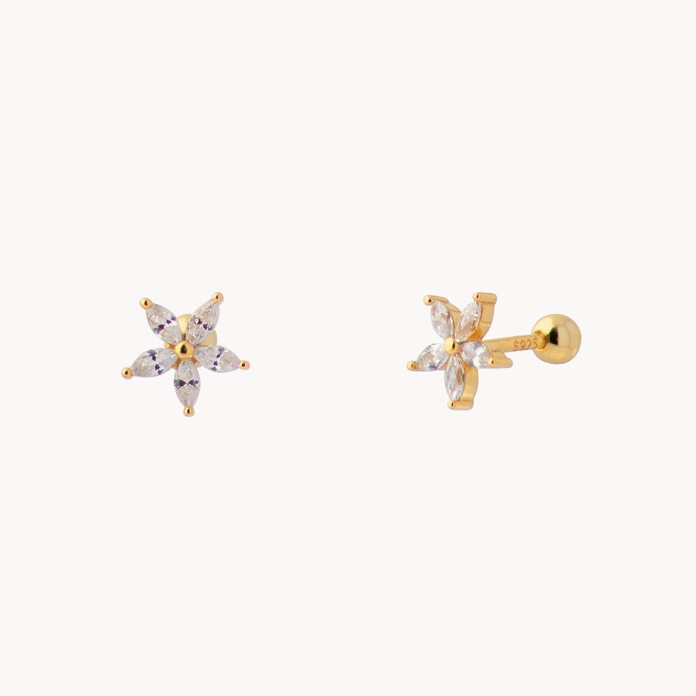 Elegant Fleur Flower Piercing: Sterling Silver 925 Gold Plated 18kt - Jewel Edition