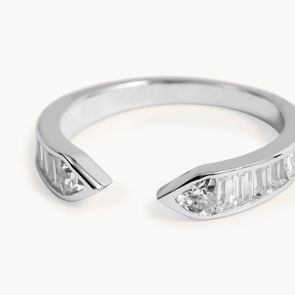 Dazzling Sophistication: Lucente Baguette Zirconia Open Ring - Jewel Edition