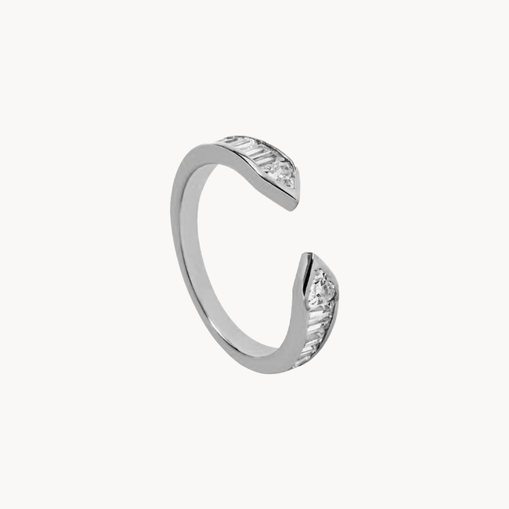 Dazzling Sophistication: Lucente Baguette Zirconia Open Ring - Jewel Edition