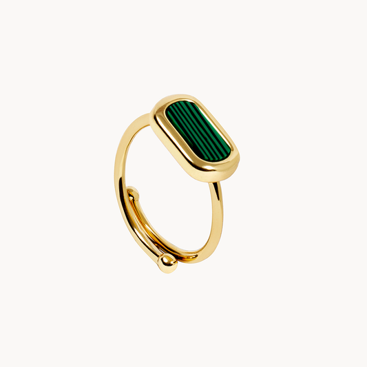 Sophisticated Splendor: Malachite Adjustable Gold-Plated Ring - Jewel Edition