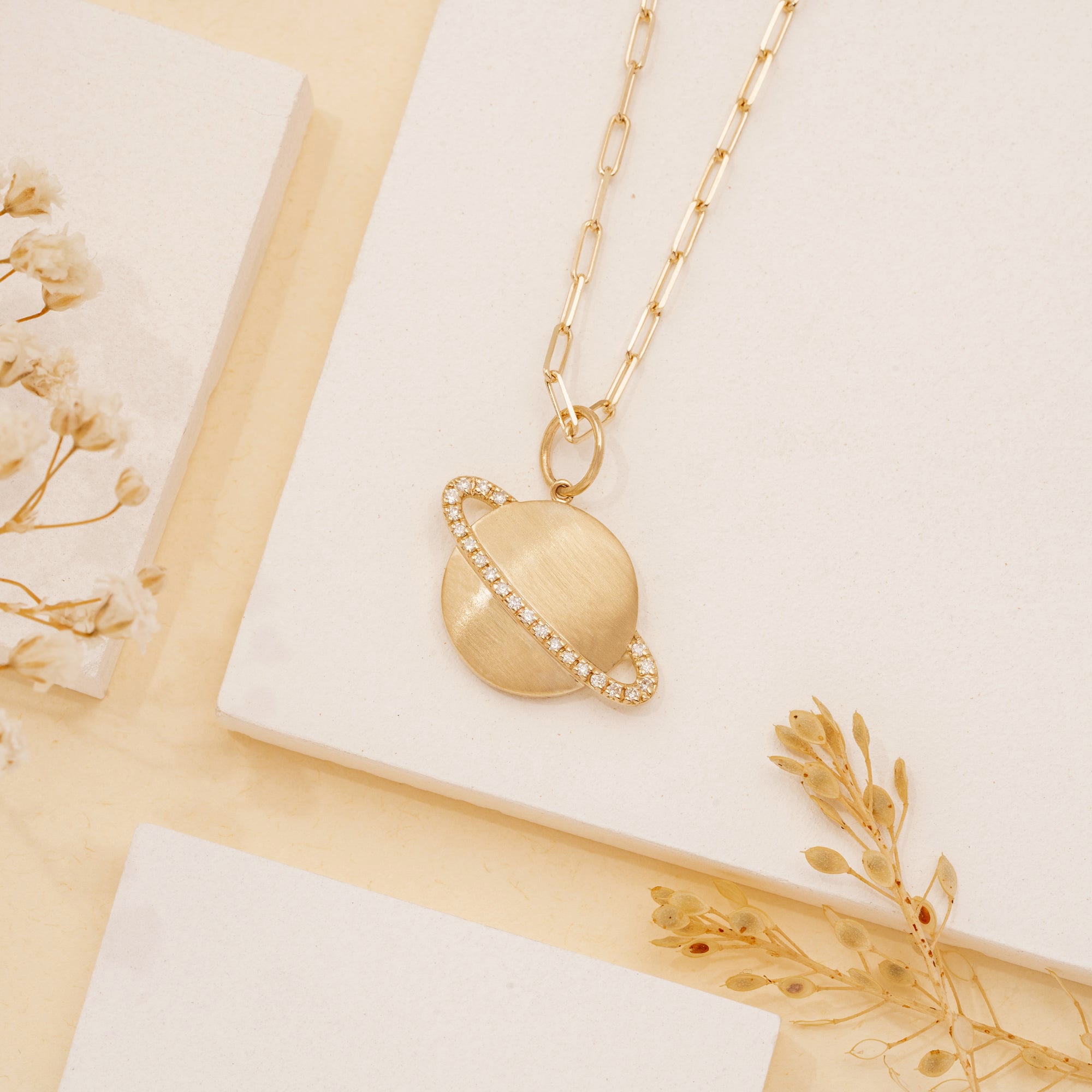Stellar Saturn Charm Necklace