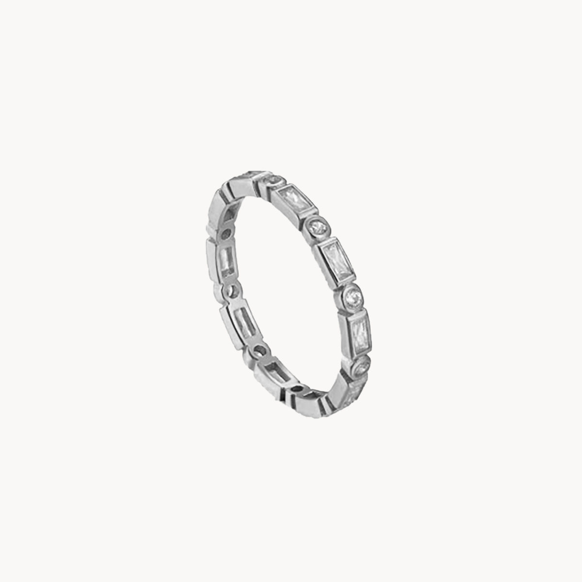 Elegant Brilliance: Medici Sterling Silver Wedding Band Ring - Jewel Edition