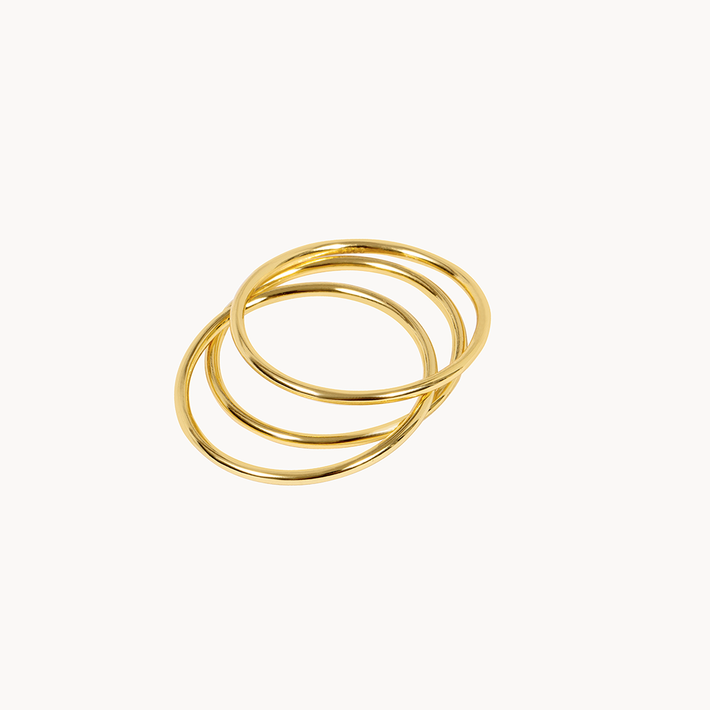 Minimal Gold Set of Three Fine Wedding Rings - Jewel Edition