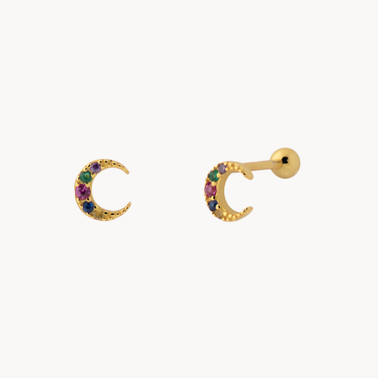 Colorful Moon CZ Gold Plated Sterling Silver Piercing - Jewel Edition