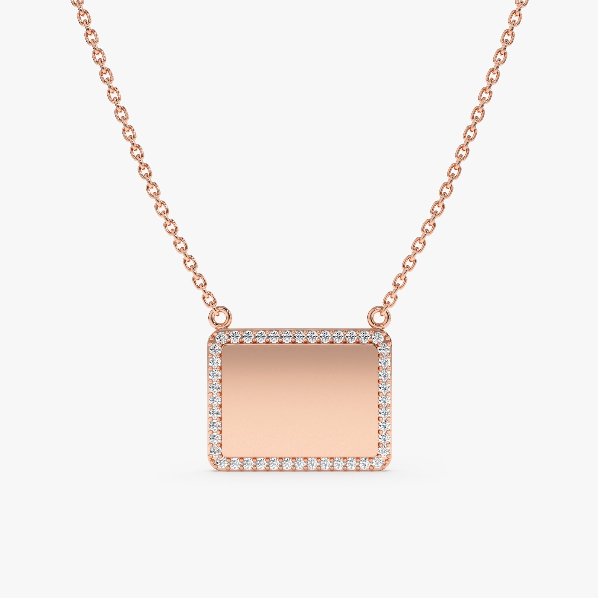 Personalized Diamond Framed Name Plate Necklace
