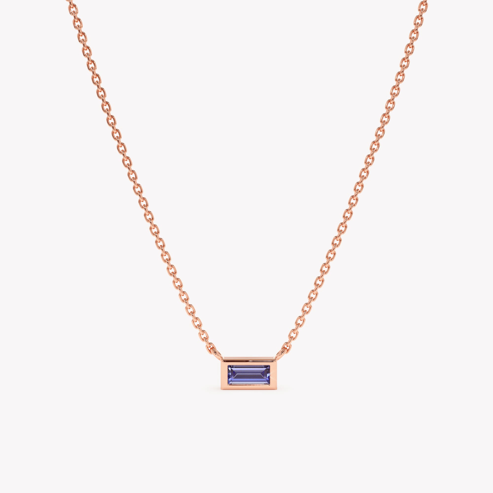 Sleek Baguette Tanzanite Pendant Necklace
