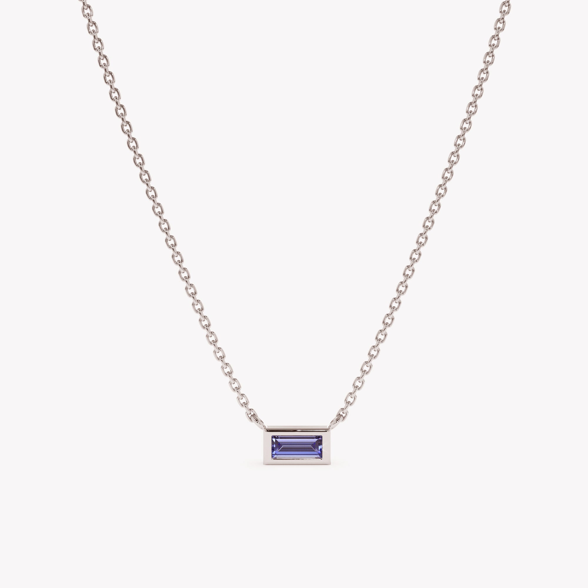 Sleek Baguette Tanzanite Pendant Necklace