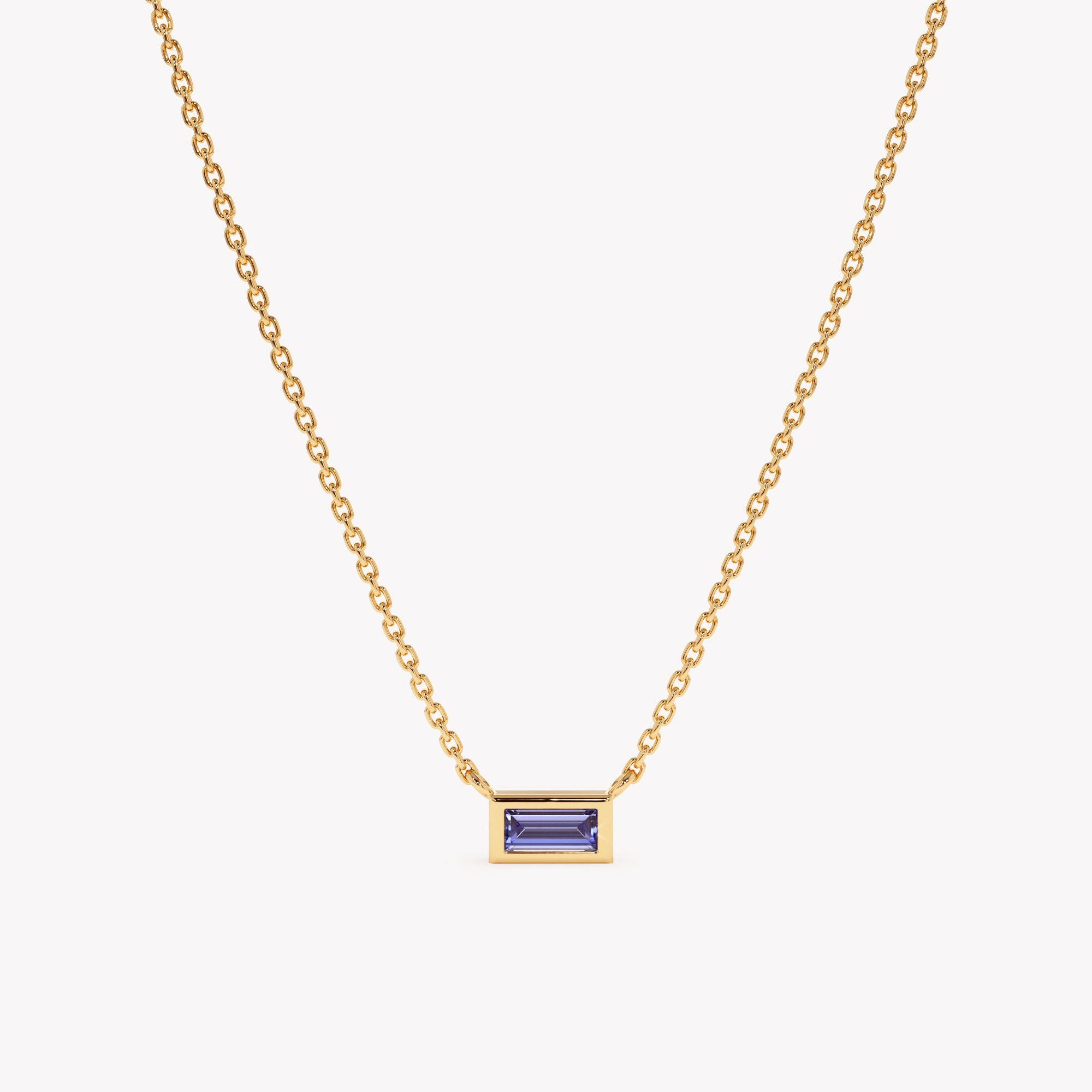 Sleek Baguette Tanzanite Pendant Necklace