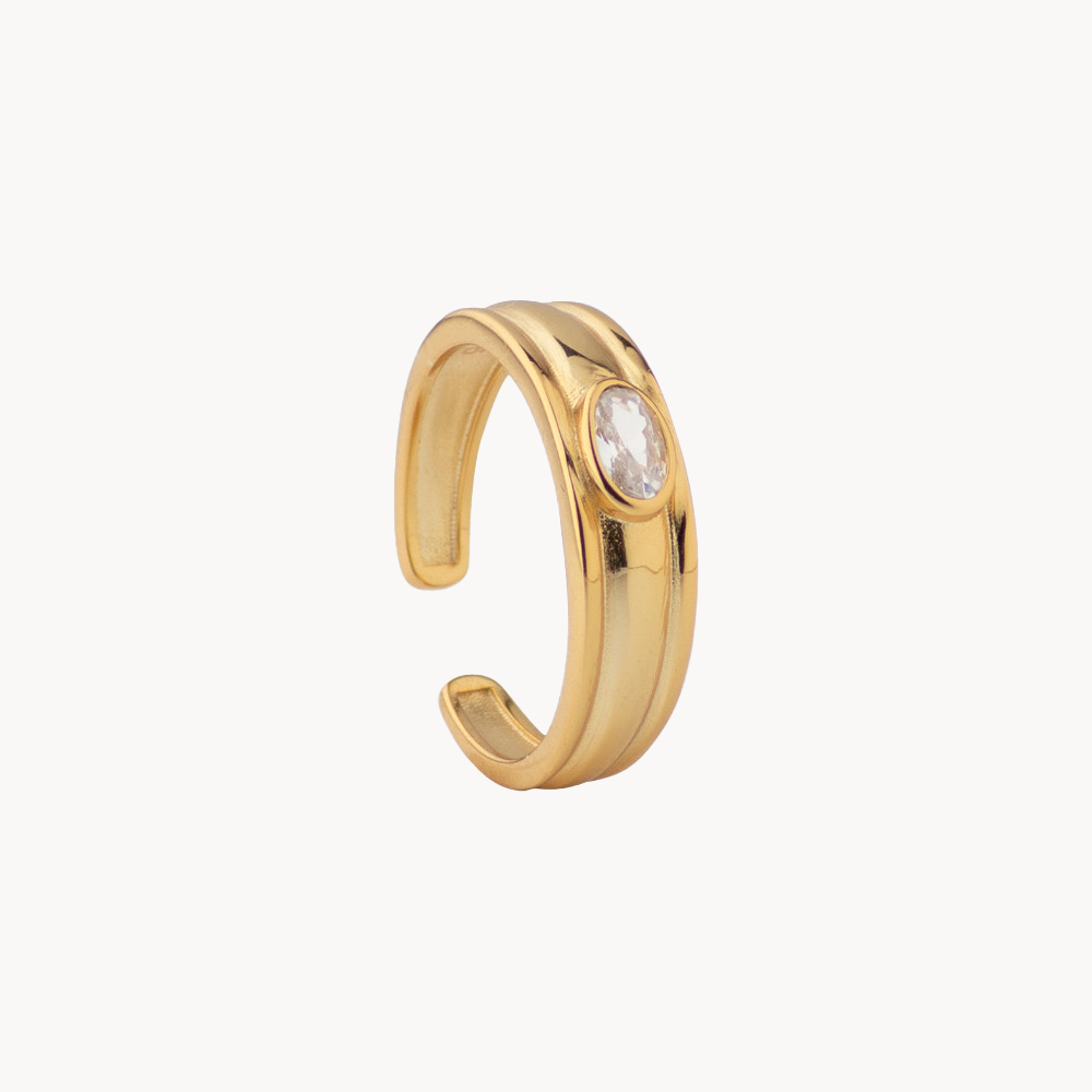 Natan Gold: Adjustable Open Ring with Oval Zirconia - Jewel Edition