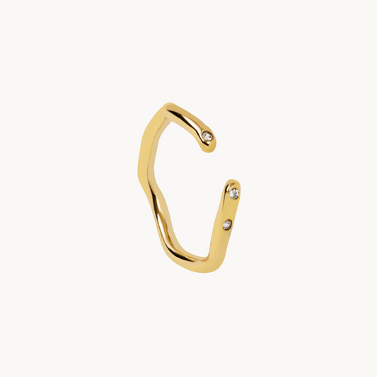 Abstract Open Ring with White Zirconias in 18kt Gold Plated Sterling Silver - Jewel Edition