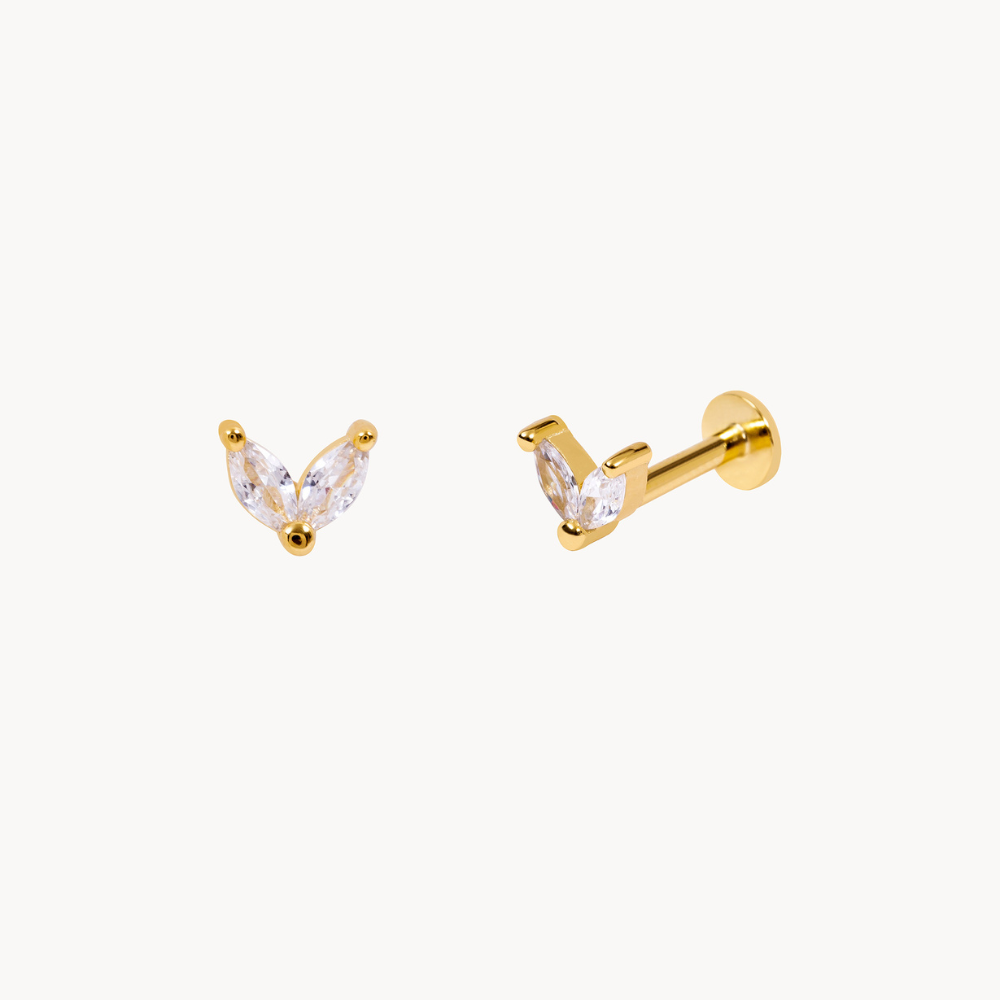 Elegant Two-Leaf Palm Piercing in 18K Gold-Plated Steel - Jewel Edition