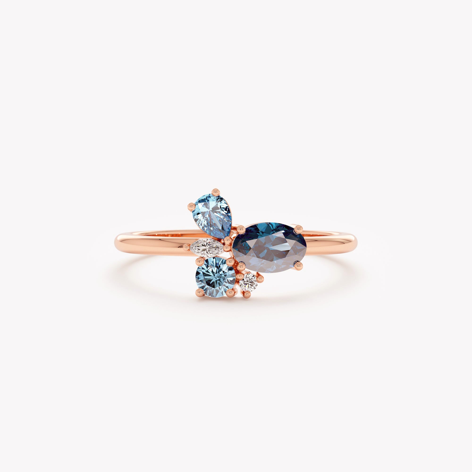 Ocean Blue Topaz Cluster Ring