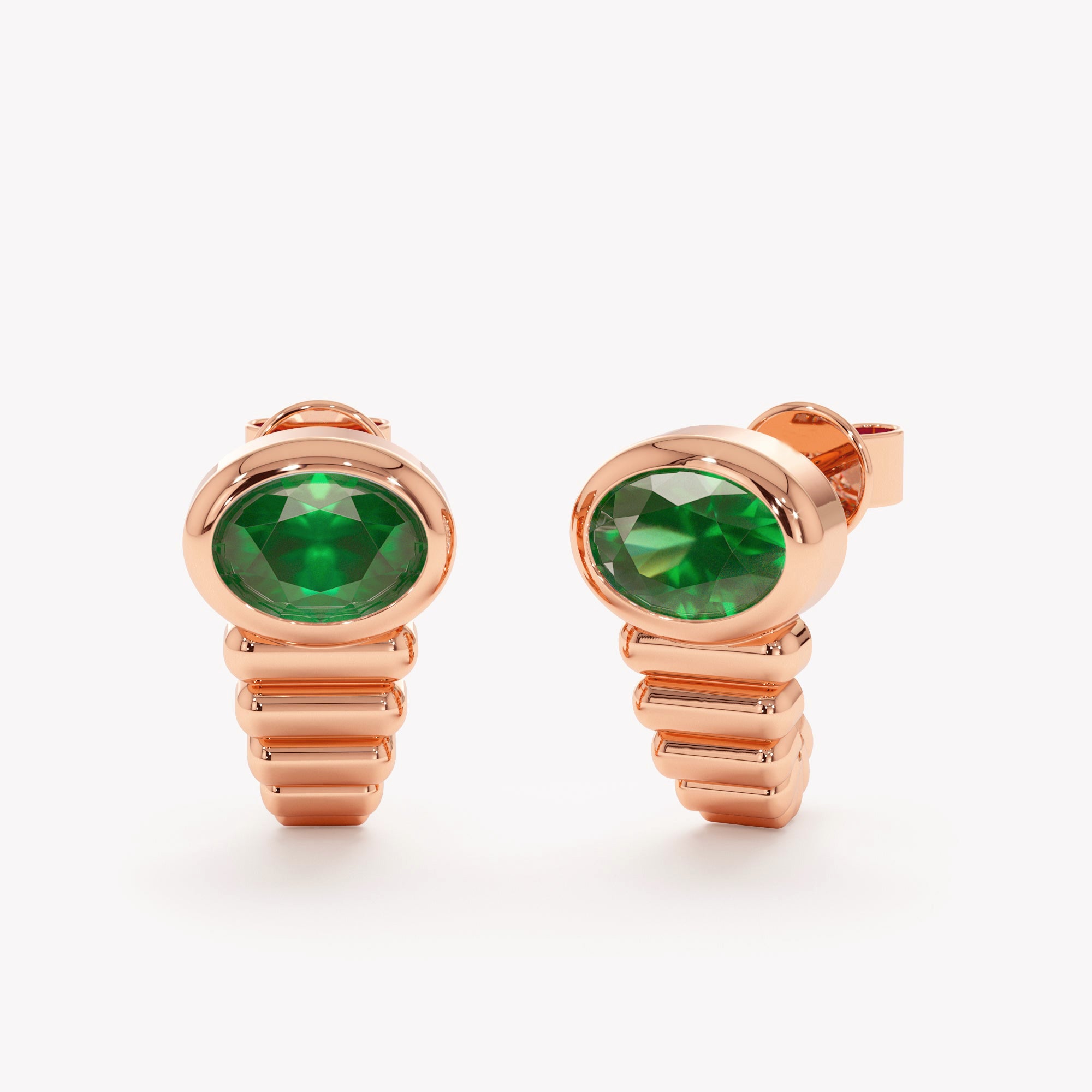 Art Deco Emerald Ribbed Earrings
