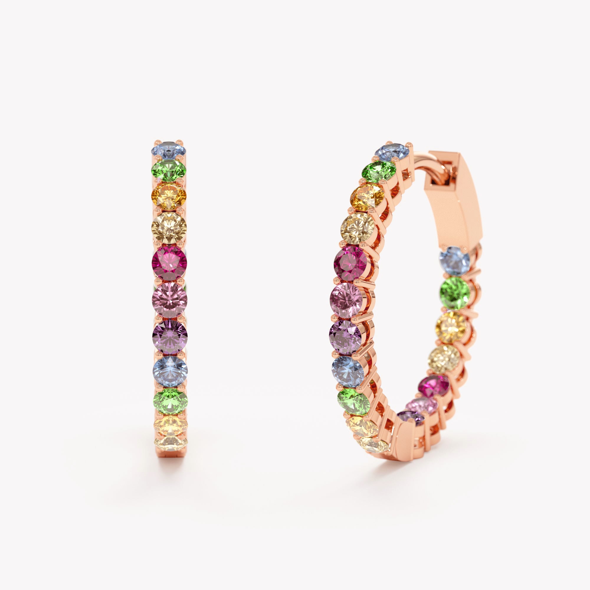 Rainbow Sapphire Huggie Hoops