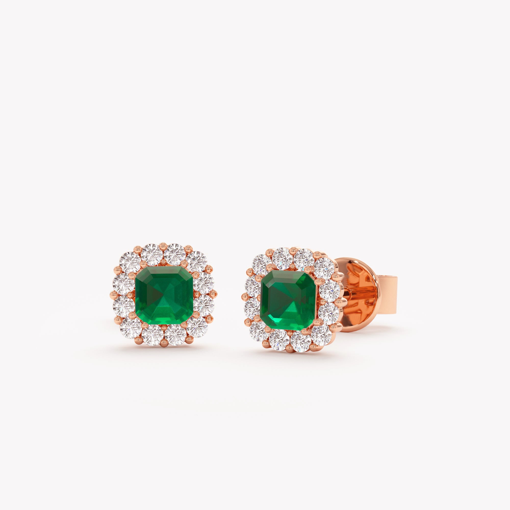 Cushion Emerald Halo Stud Earrings