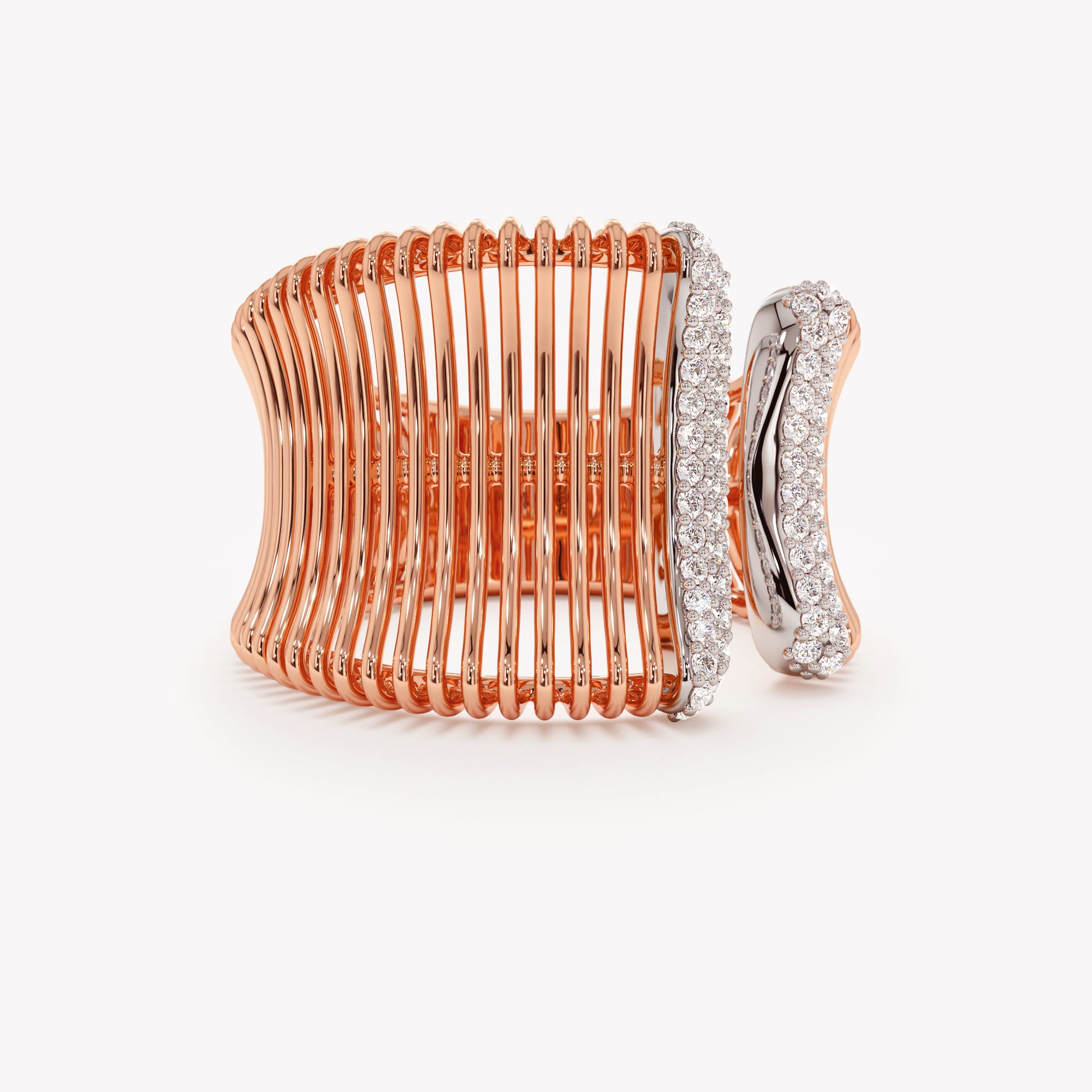 Ribbed Edge Diamond Open Ring