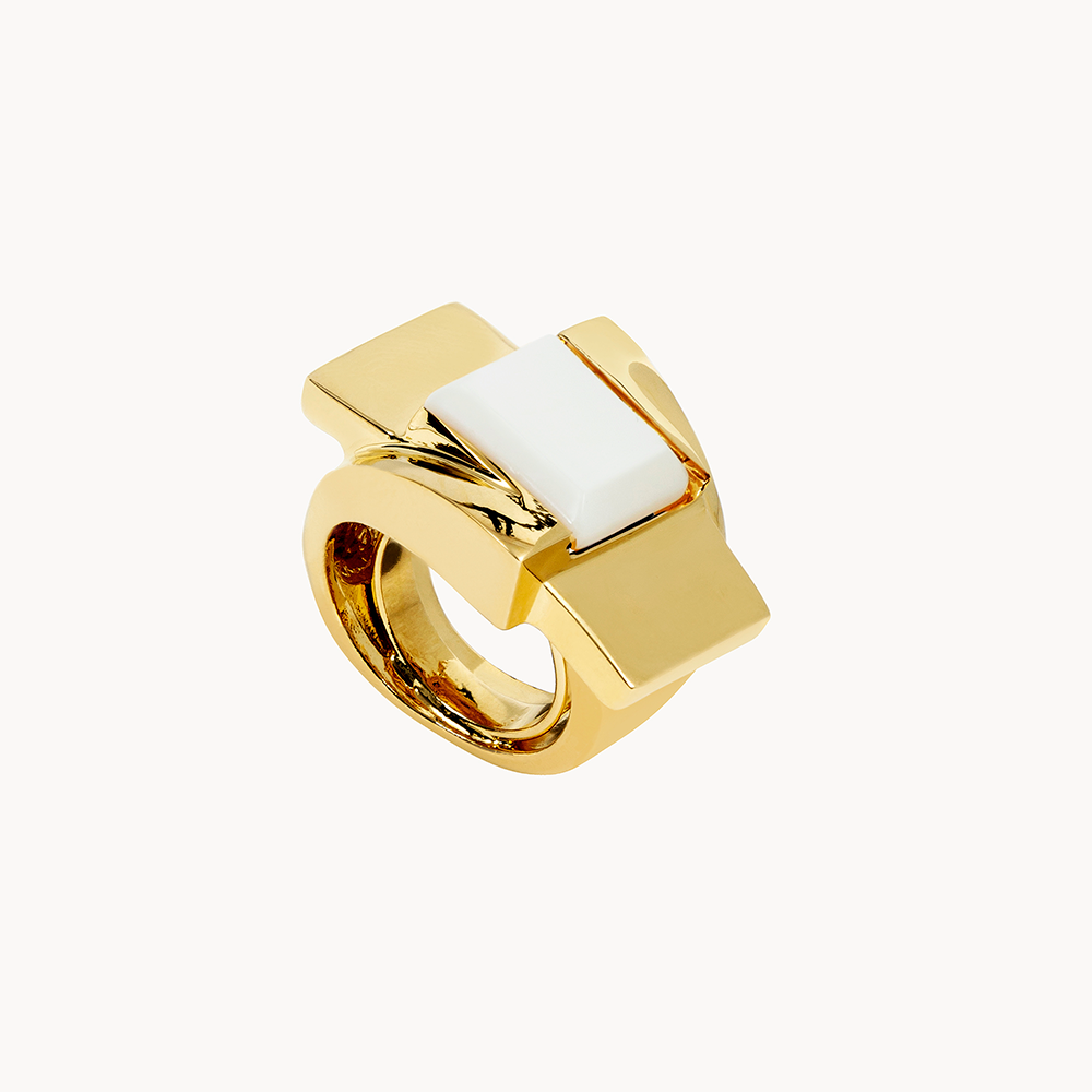 Sine: Adjustable Ring Plated in One Micron of 18 Carat Gold - Jewel Edition