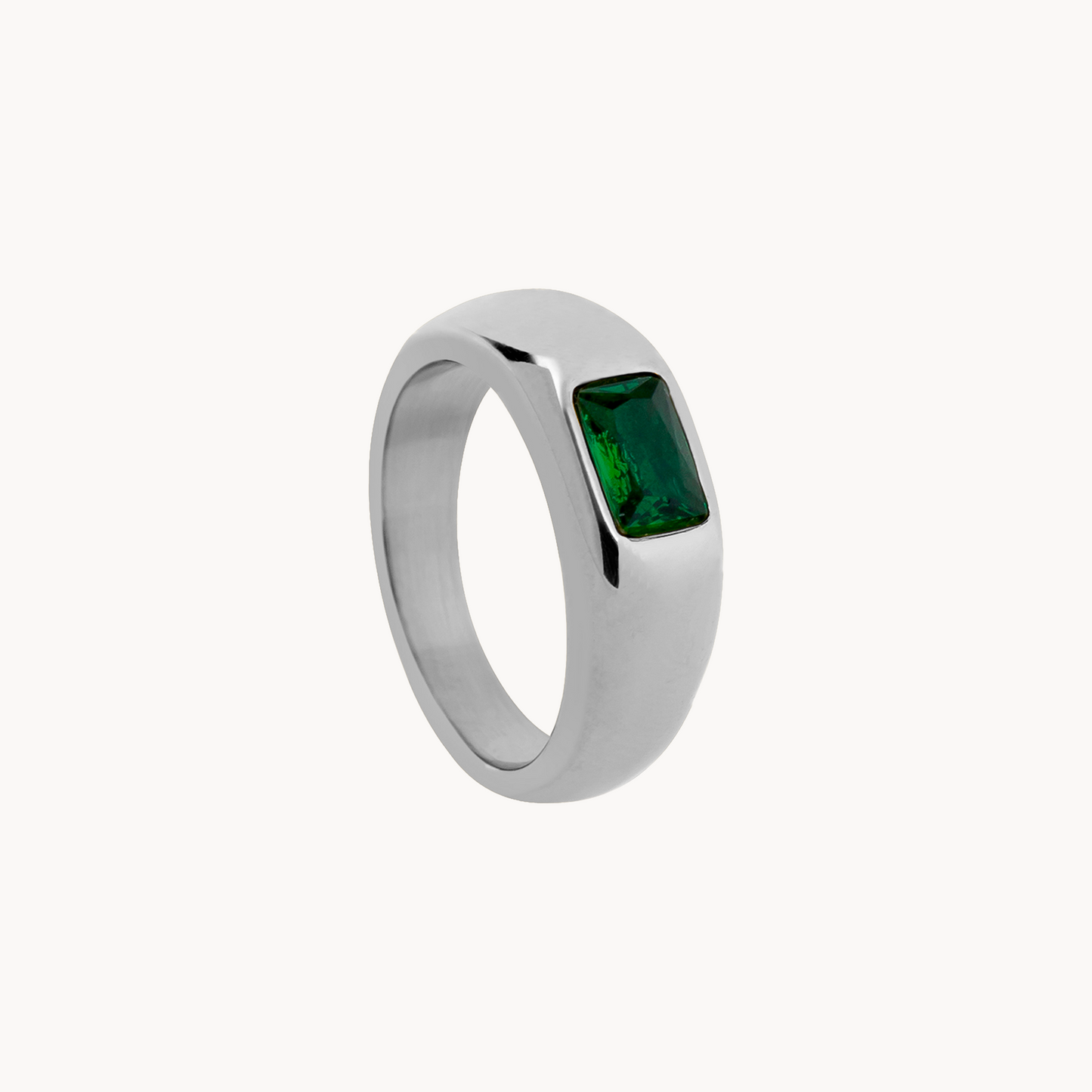 Minimalist Signet Ring with Rectangular Emerald Zirconia - Jewel Edition