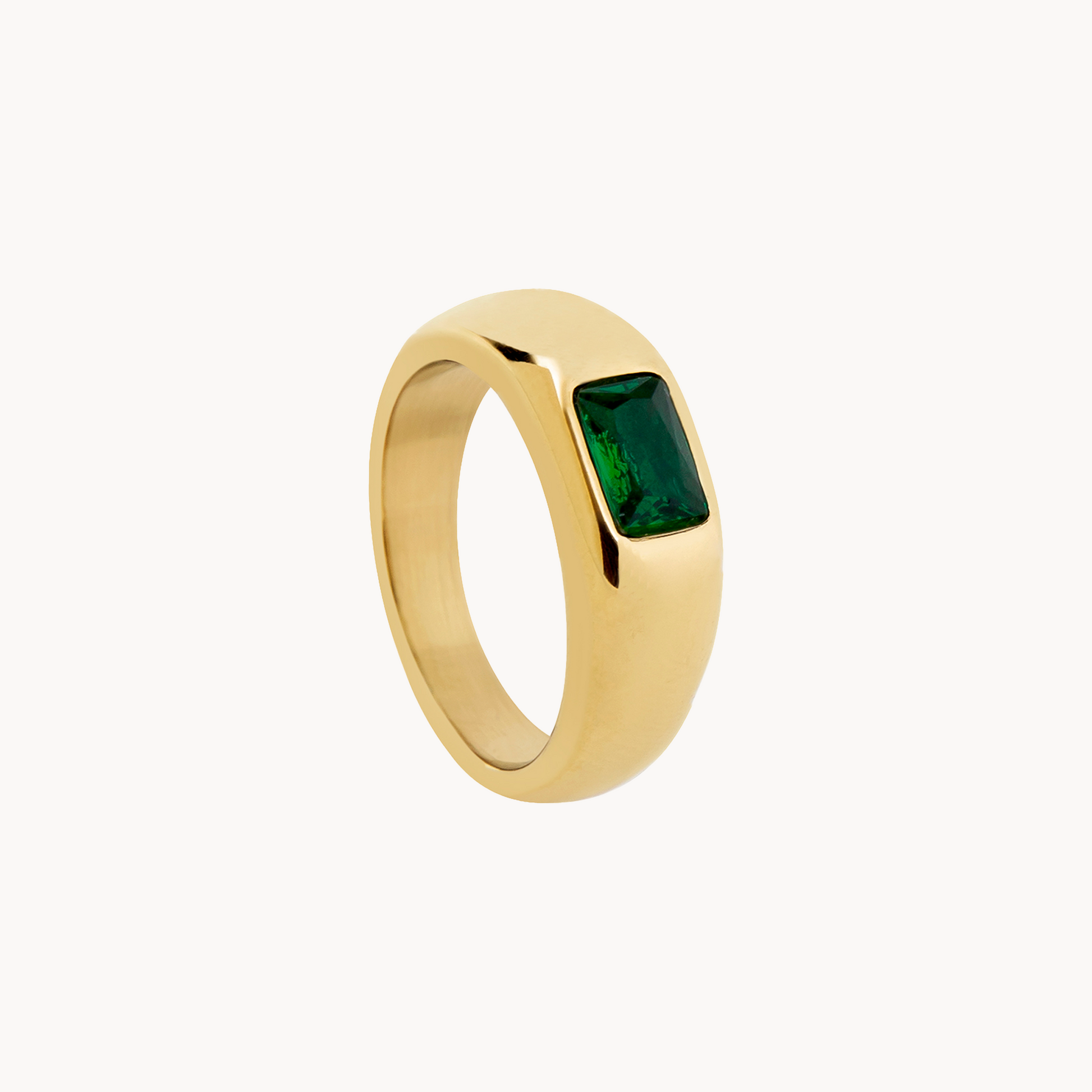 Minimalist Signet Ring with Rectangular Emerald Zirconia - Jewel Edition