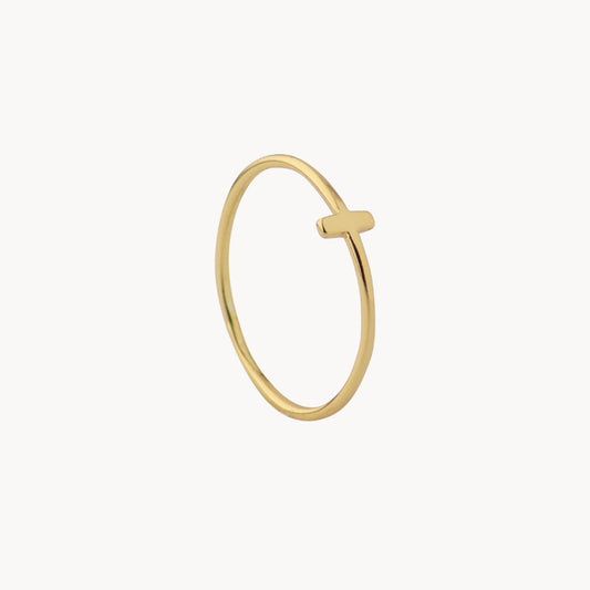 Soft Gold: Minimalist Cross Design Ring in Sterling Silver 925 - Jewel Edition