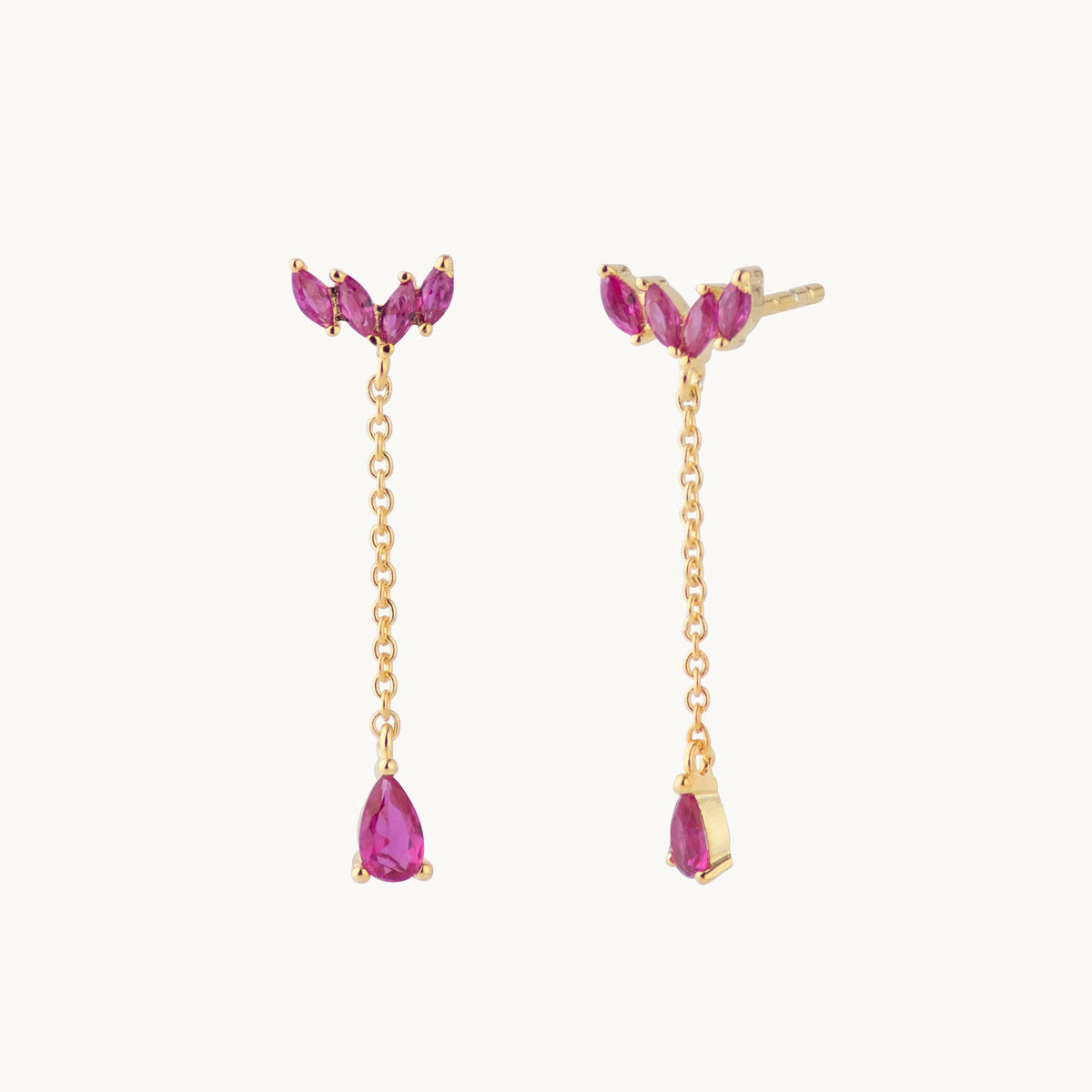 Sonne Pink Earrings: Elegant Chain Design with Fuchsia Zirconia - Jewel Edition